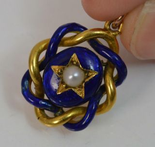 Victorian 15ct Gold Pearl & Royal Blue Enamel Locket or Pendant 9