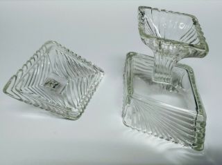 Antique Clear Glass Diamond Shaped Compote Footed Candy Dish with Lid - Rare 5