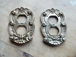2 Vintage Electrical Outlet Covers Solid Brass Ornate