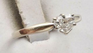 Antique 14k White Gold & 1/2 carat Mine cut Heart Shape Natural Diamond Ring 2