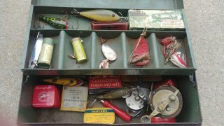 Antique Fishing Lure Tackle Box & Contents 10