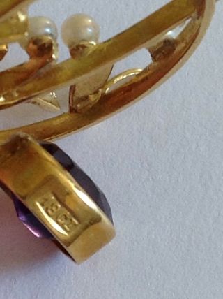 Naturalistic Art Nouveau 18ct Gold Amethyst & Seed Pearl Pendant 4