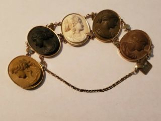 Antique Victorian 19th Century 14k Gold High Relief Carved Lava Cameo Bracelet