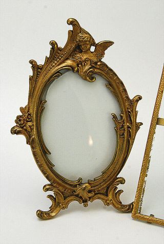 Gorgeous 2 Pc French Antique Gilt Brass Easel Frames