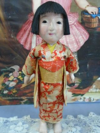 Antique Late 19th C.  Japanese Ichimatsu Papier - Mache Doll Gofun Glass Eyes 11.  5”