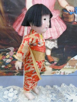Antique late 19th c.  Japanese ICHIMATSU Papier - Mache Doll Gofun Glass eyes 11.  5” 3