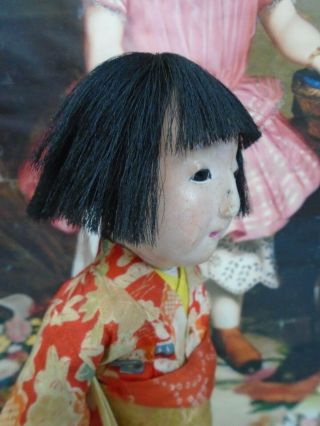 Antique late 19th c.  Japanese ICHIMATSU Papier - Mache Doll Gofun Glass eyes 11.  5” 4