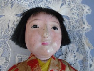 Antique late 19th c.  Japanese ICHIMATSU Papier - Mache Doll Gofun Glass eyes 11.  5” 8