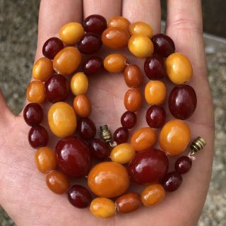 Art Deco Antique Natural Baltic Amber And Marbled Cherry Amber Bakelite Necklace