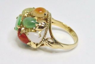 Vintage 14 Karat Yellow Gold Multi Color Jade Dome Cocktail Ring 0024