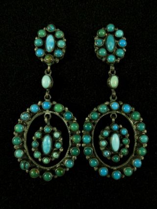 Vintage Navajo Earrings - Sterling Silver And Turquoise Cluster - Eleanor Largo