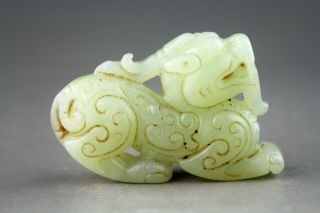 2  China Old Green Jade Chinese Hand - Carved Dragon Statue Jade Pendant 2018
