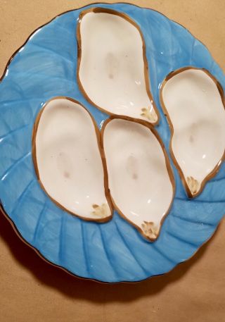 Abigails 7” Porcelain Turquoise Oyster Plate With Four Oyster Wells.