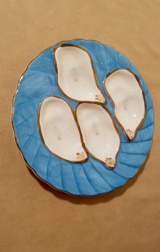 Abigails 7” Porcelain Turquoise Oyster Plate with Four Oyster Wells. 2