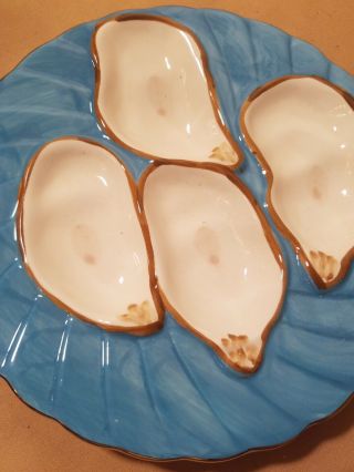 Abigails 7” Porcelain Turquoise Oyster Plate with Four Oyster Wells. 3