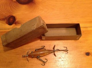 Vintage & Very Rare Sterling Wooden Minnow in orig cardboard box in great color. 3
