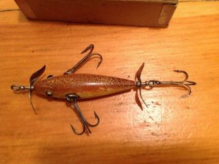 Vintage & Very Rare Sterling Wooden Minnow in orig cardboard box in great color. 4