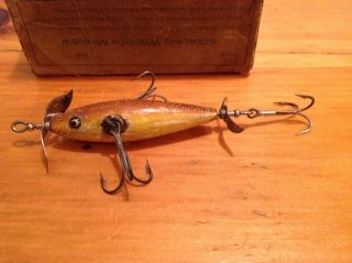 Vintage & Very Rare Sterling Wooden Minnow in orig cardboard box in great color. 5