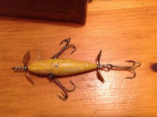 Vintage & Very Rare Sterling Wooden Minnow in orig cardboard box in great color. 7