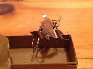Vintage & Very Rare Sterling Wooden Minnow in orig cardboard box in great color. 8