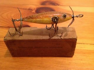 Vintage & Very Rare Sterling Wooden Minnow in orig cardboard box in great color. 9