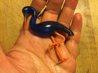 Rare Antique Vintage German Blown Blown Art Glass Blue Heron Christmas Ornament