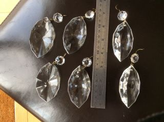 6 Vintage Large Facet Cut Crystal Drops For Chandelier,  Spares.