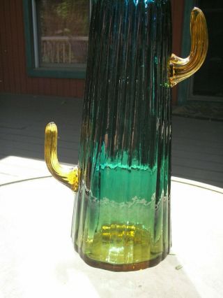 Vintage Handmade Blenko Cactus Blown Glass Vase 11 1/2 inches blue green amber 3