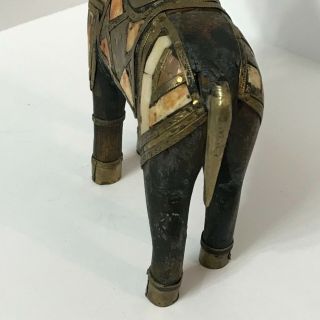 Vintage Carved Wood Horse Table Decor Brass Horn Bone Figurine Sculpture Statue 5