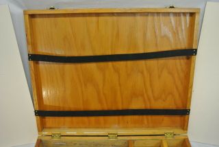 VINTAGE WOOD PAINTER ' S TRAVEL BOX CASE HINGED OIL ACRYLIC 4