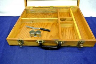 VINTAGE WOOD PAINTER ' S TRAVEL BOX CASE HINGED OIL ACRYLIC 6