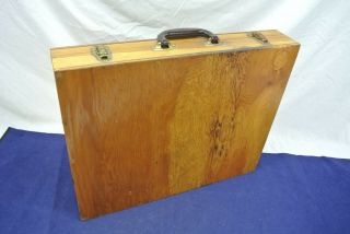 VINTAGE WOOD PAINTER ' S TRAVEL BOX CASE HINGED OIL ACRYLIC 8