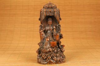 Chinese Old Boxwood Hand Carved Buddha Kwan - Yin Statue Figure Collectable