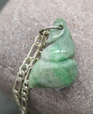 Lovely Old Chinese Hand Carved Jade Pendant Sterling Silver Necklace C1890s