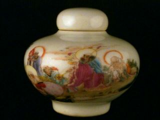 Great 19thc Chinese Porcelain Painting 6arhats 罗汉图 Snuff Bottle Y137