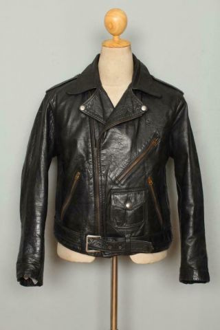 Vtg 1950s Fidelity Horsehide Leather Motorcycle Jacket Medium