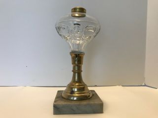 Antique Eapg 1860s Kero Oil Lamp Glass Font “stars And Eyes” Brass & Marble Base