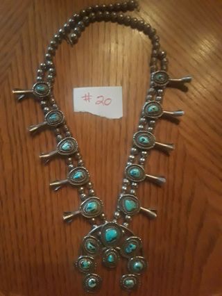 ANTIQUE squash blossom necklace BISBEE Turquoise Sterling,  27 