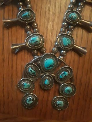 ANTIQUE squash blossom necklace BISBEE Turquoise Sterling,  27 