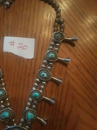 ANTIQUE squash blossom necklace BISBEE Turquoise Sterling,  27 