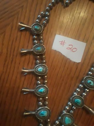 ANTIQUE squash blossom necklace BISBEE Turquoise Sterling,  27 