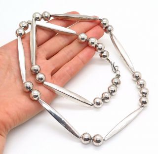 Old Pawn Navajo Vintage 925 Sterling Silver Station Handmade Bead Necklace 26 "