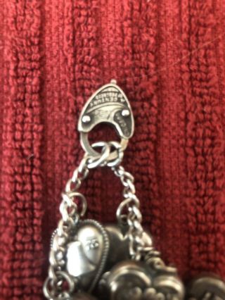 vintage sterling silver charm bracelet w/14 Sterling Heart Charms 3