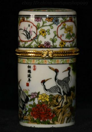 China Porcelain Red - Crowned Crane Toothpick Holder Storage Jewelry Box 8x4cm