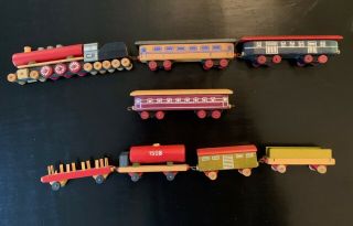 Antique Painted Wood Toy Train Set Of Eight