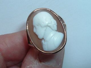 Rare Antique Victorian 9ct Gold Shakespeare Cameo Ring Sizing