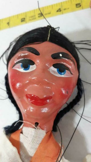 Vtg Mexican Folk Art Peasant Girl Marionette String Puppet Ships