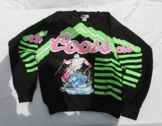 Rare Vintage Coors Beer Neon Skiing Rave Sweatshirt All Over Print Lg Vtg