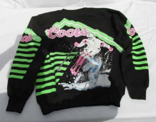 Rare Vintage Coors Beer Neon Skiing Rave Sweatshirt All Over Print LG Vtg 2