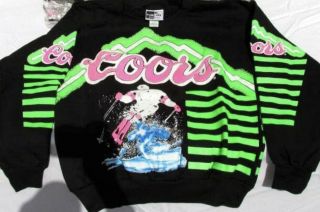 Rare Vintage Coors Beer Neon Skiing Rave Sweatshirt All Over Print LG Vtg 3